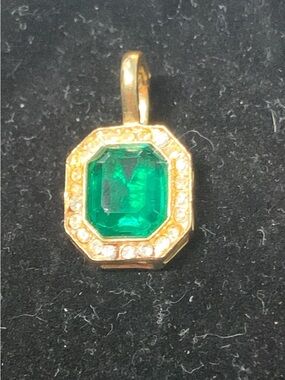 Gold Green Emerald-Style Crystal Pendant Necklace - Women Jewelry